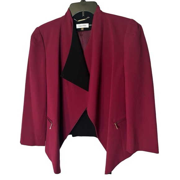 Calvin Klein Jackets & Blazers - Calvin Klein Magenta trendy ladies open front jacket, size 14, pockets, collar
